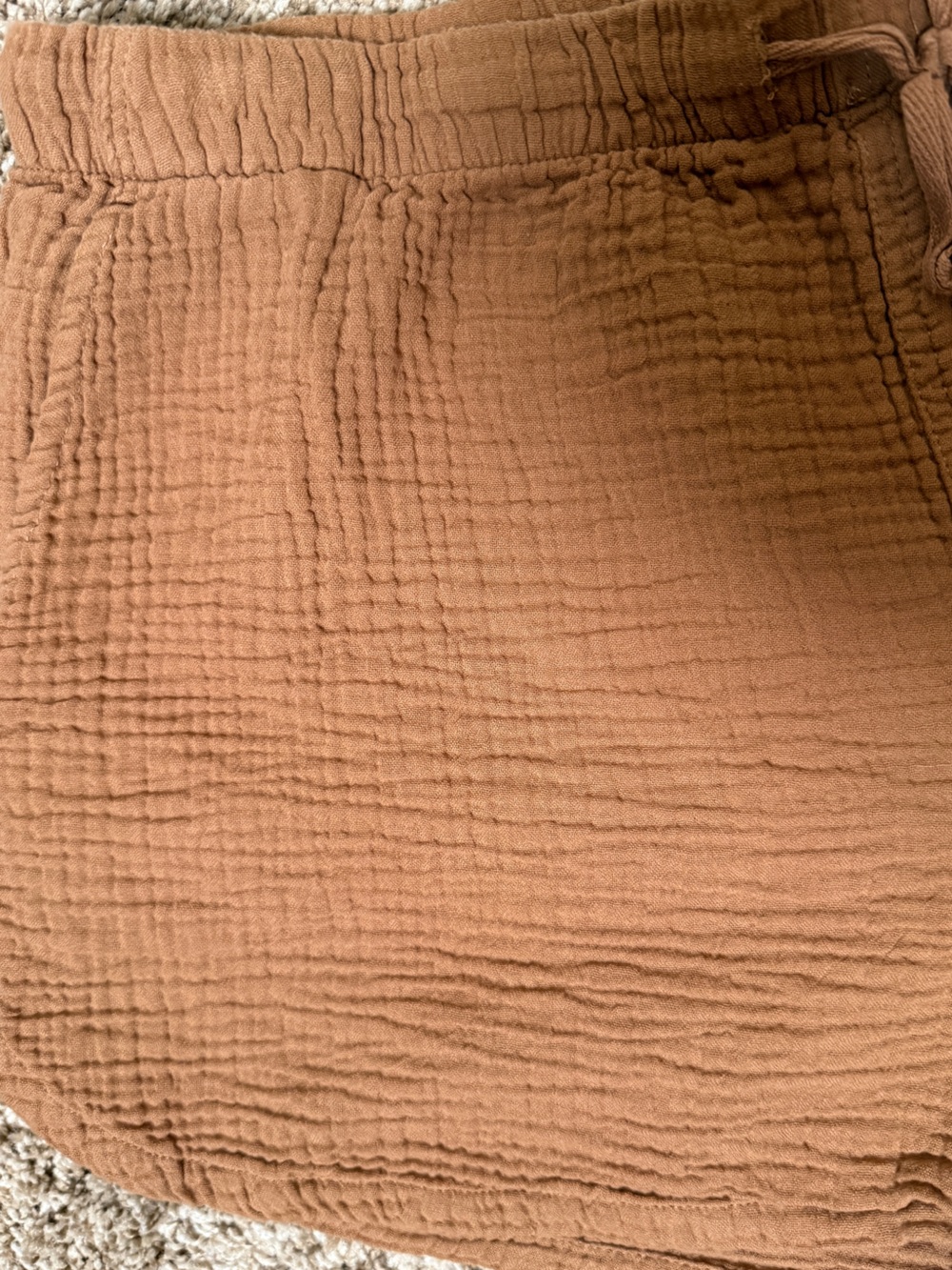 Stars Above Large 100% Cotton Warm Brown Gauze High Waist Drawstring Shorts - Picture 3 of 6